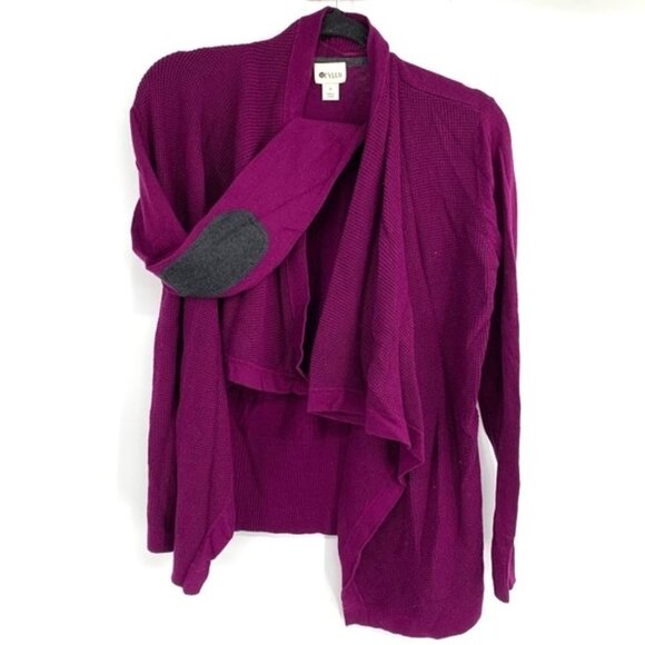 STYLUS Knit Cardigan Sweater Waterfall Elbow Patch Patches M Medium Purple - Picture 1 of 9